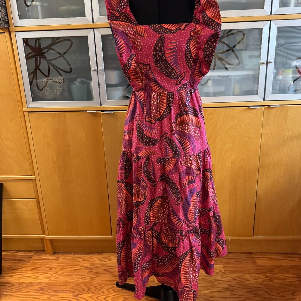 Farm Rio Tiered Pink Wild Bananas Midi Dress  Size XS